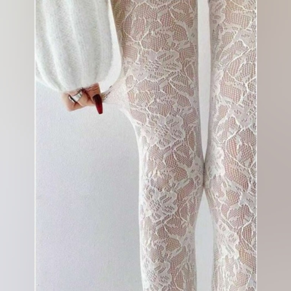 Sexy White Lace Patterned Stockings, Pantyhose, Hosiery, Tights - ONE SIZE